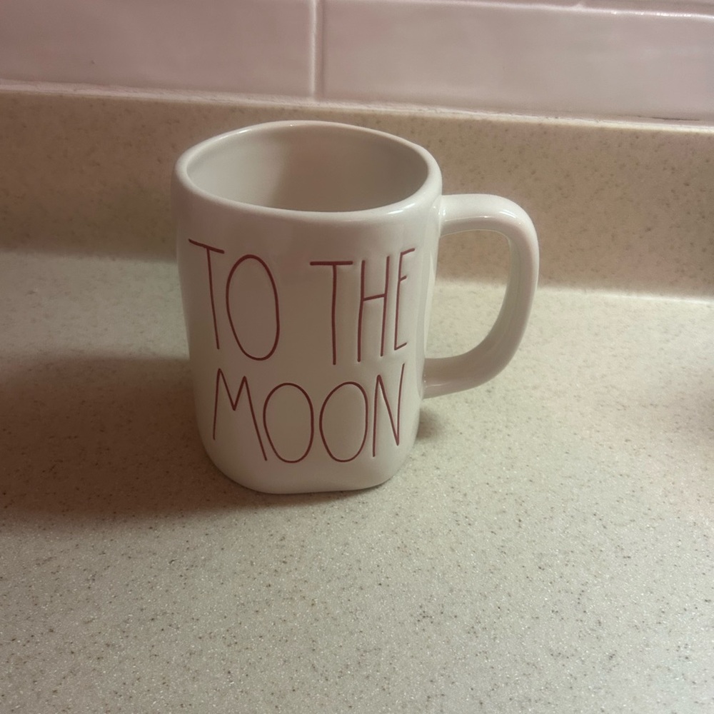 Rae Dunn Cream Mug with Red Text